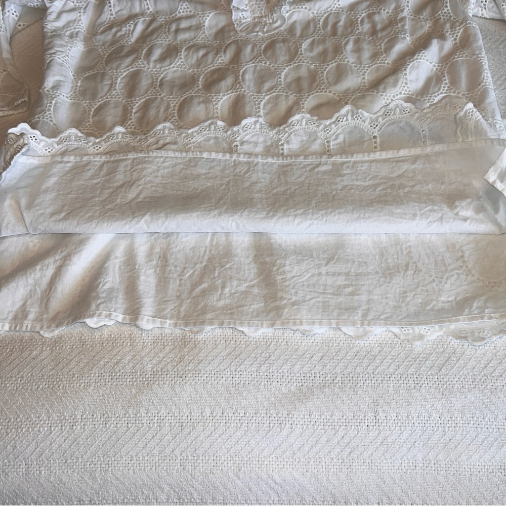 Charter Club Size 14 White Eyelet Cotton Blouse Ruffle V-Neck 3/4 Sleeve Lined - Picture 7 of 10